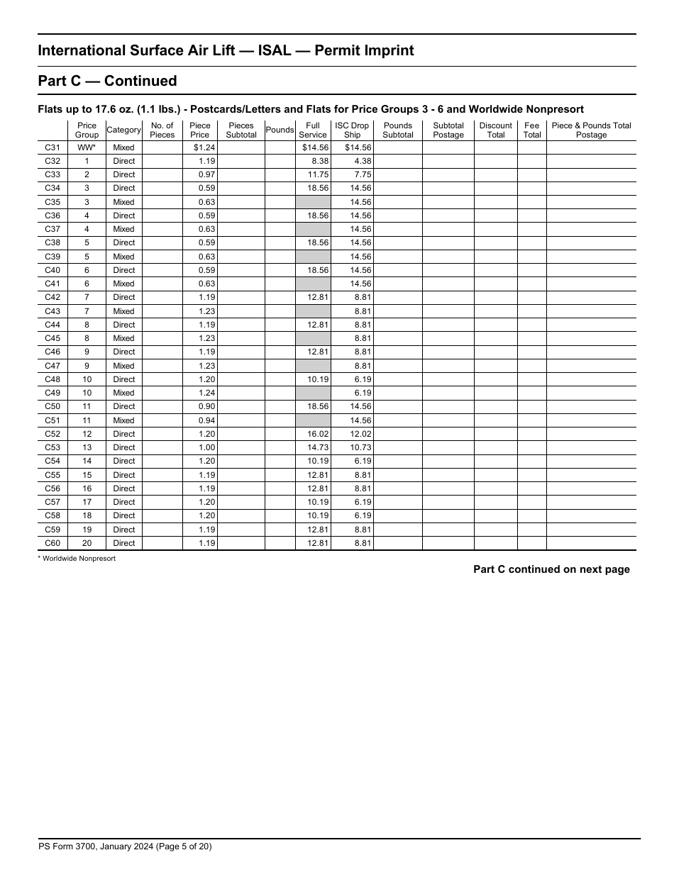 PS Form 3700 Postage Statement - International Mail, Page 5