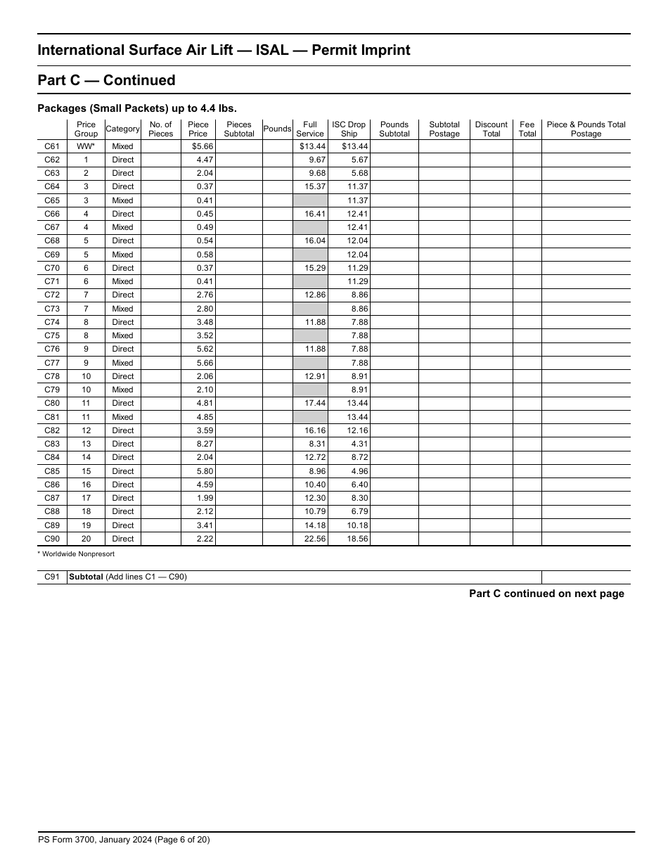 PS Form 3700 Postage Statement - International Mail, Page 6