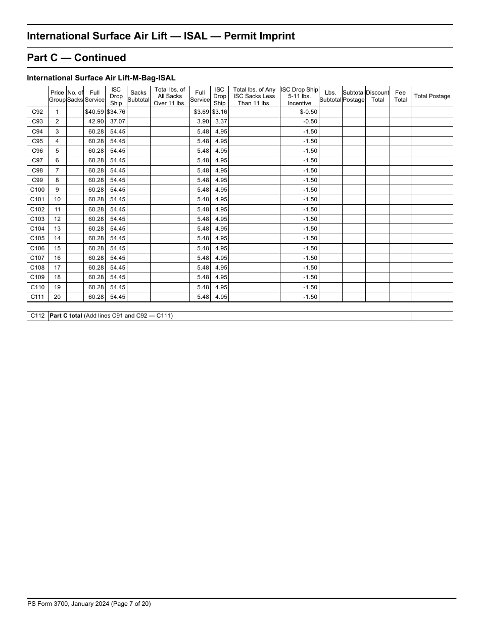 PS Form 3700 Postage Statement - International Mail, Page 7
