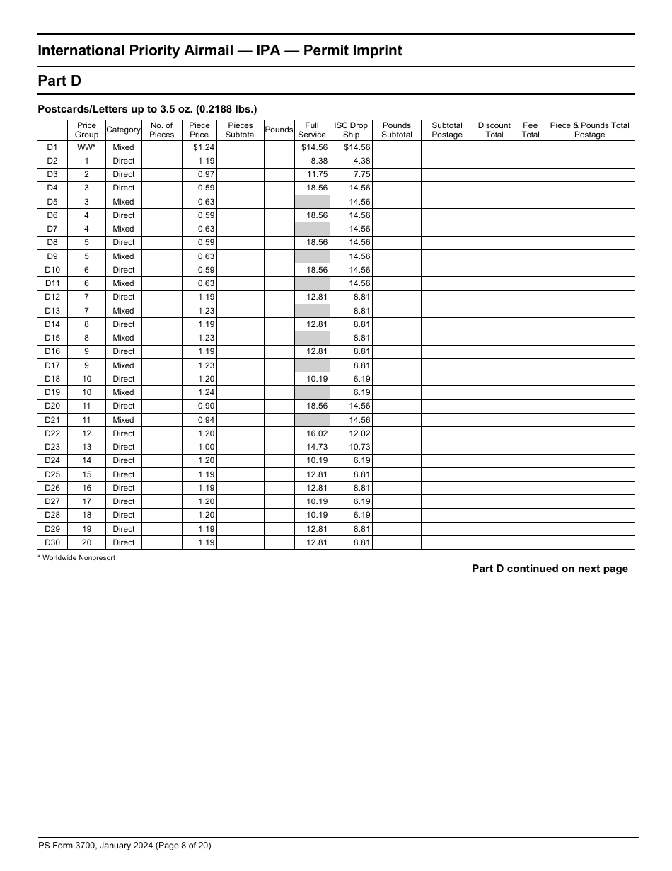 PS Form 3700 Postage Statement - International Mail, Page 8