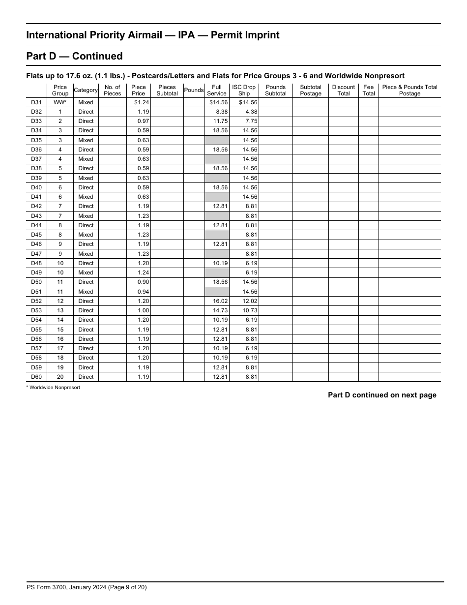 PS Form 3700 Postage Statement - International Mail, Page 9