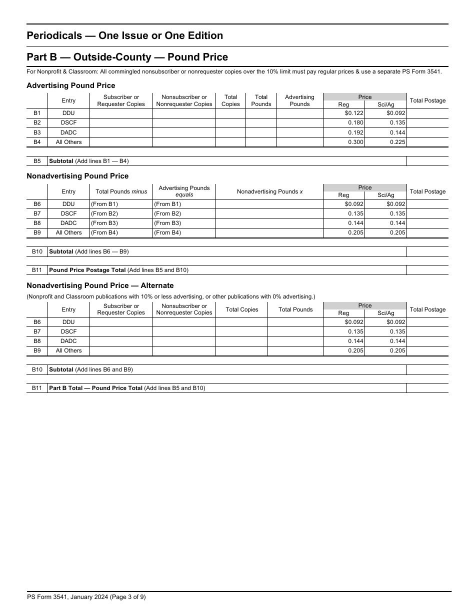 PS Form 3541 Postage Statement - Periodicals - One Issue or One Edition, Page 3