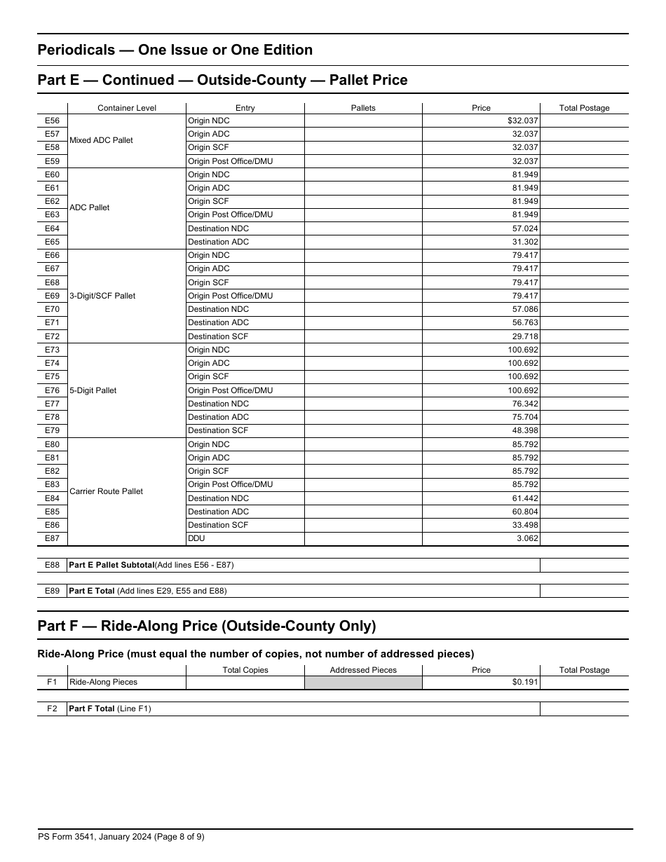 PS Form 3541 Postage Statement - Periodicals - One Issue or One Edition, Page 8