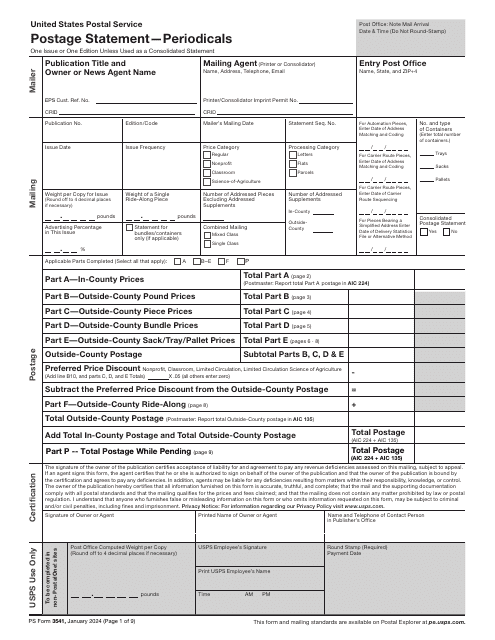 PS Form 3541  Printable Pdf