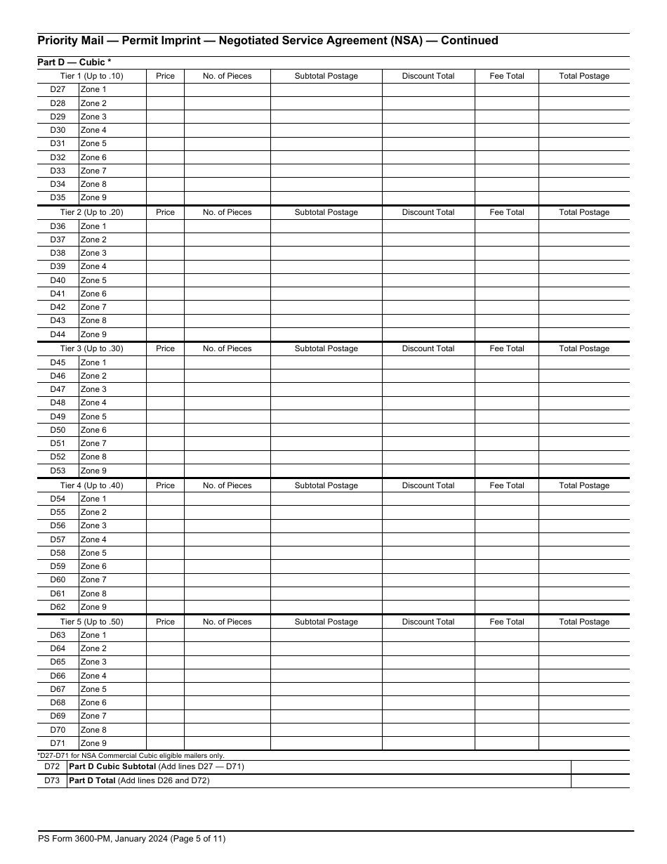 PS Form 3600-PM Postage Statement - Priority Mail - Permit Imprint, Page 5