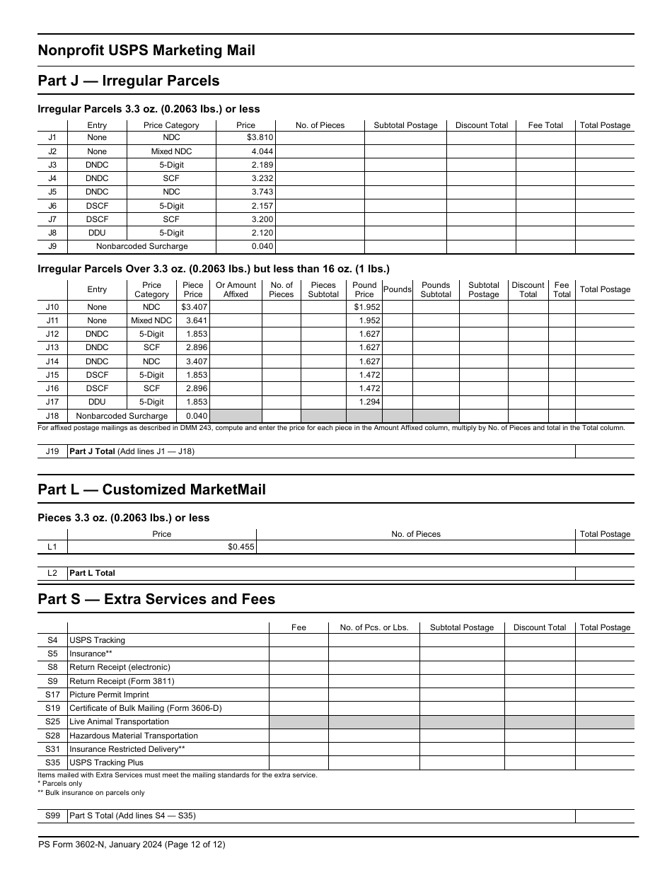 Ps form 3602 n download printable pdf or fill online postage statement