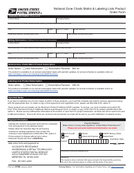 Document preview: PS Form 8184 National Zone Charts Matrix & Labeling Lists Product Order Form