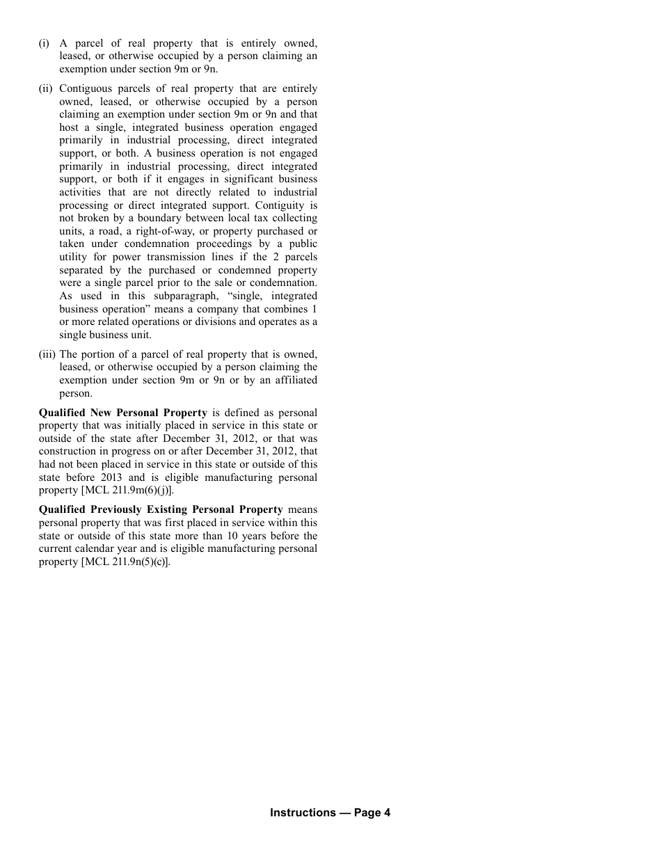 Form 5278 Eligible Manufacturing Personal Property Tax Exemption Claim, and Report of Fair Market Value of Qualified New and Previously Existing Personal Property (Combined Document) - Michigan, Page 6
