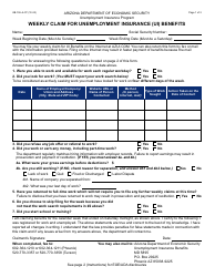 Form UB-106-A Weekly Claim for Unemployment Insurance (Ui) Benefits - Arizona