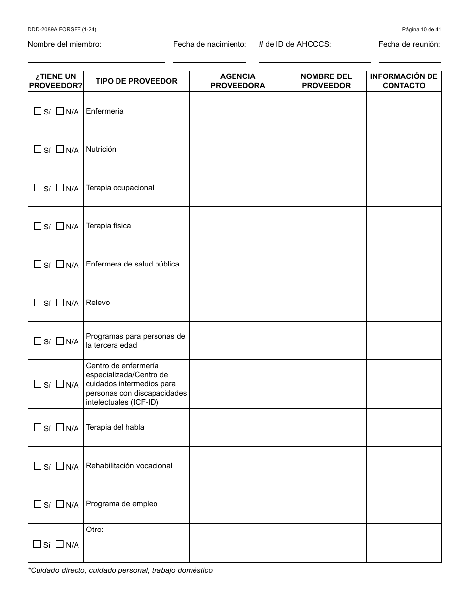 Formulario DDD-2089A-S Plan De Servicios Centrado En La Persona De La Ddd - Arizona (Spanish), Page 10