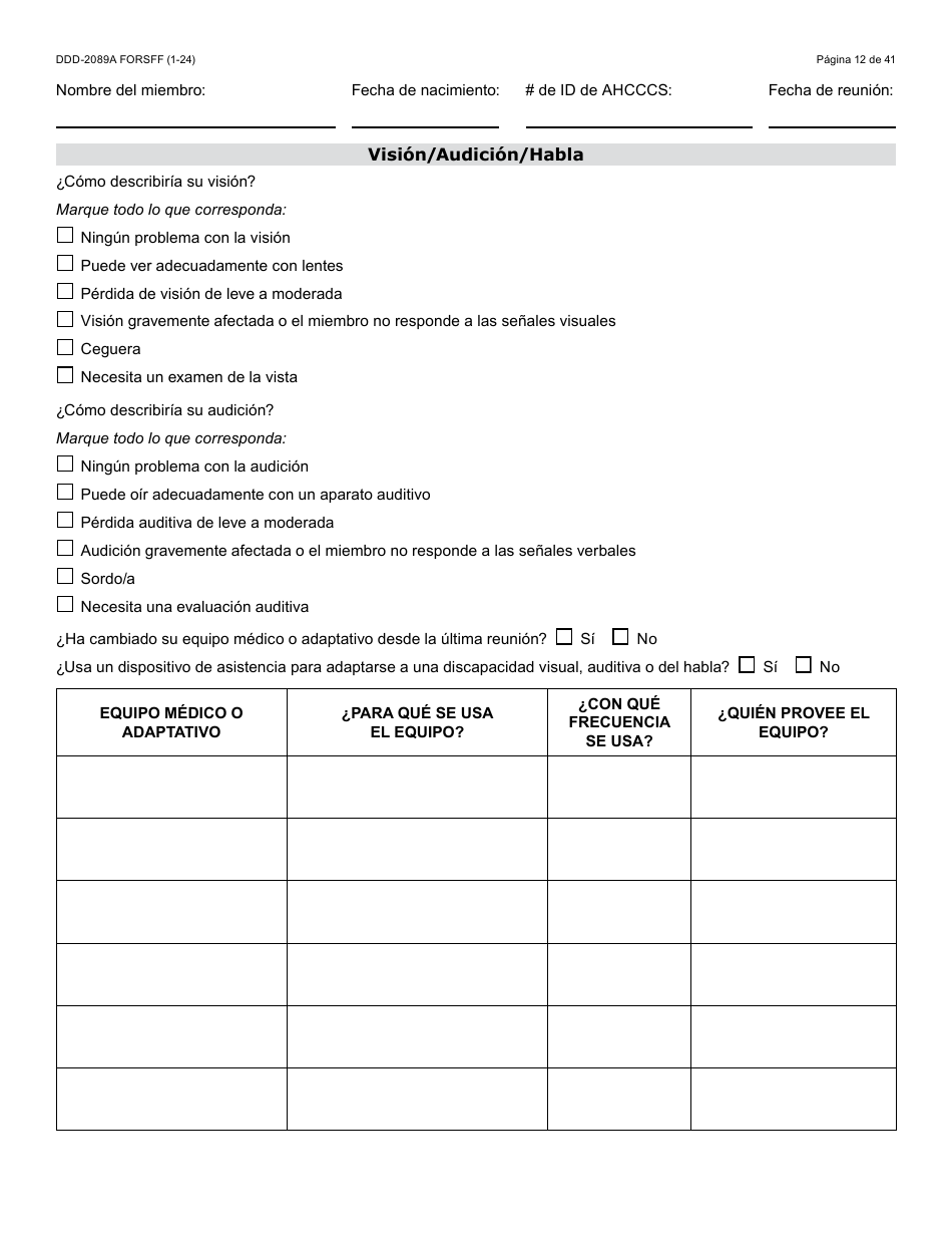 Formulario DDD-2089A-S Plan De Servicios Centrado En La Persona De La Ddd - Arizona (Spanish), Page 12