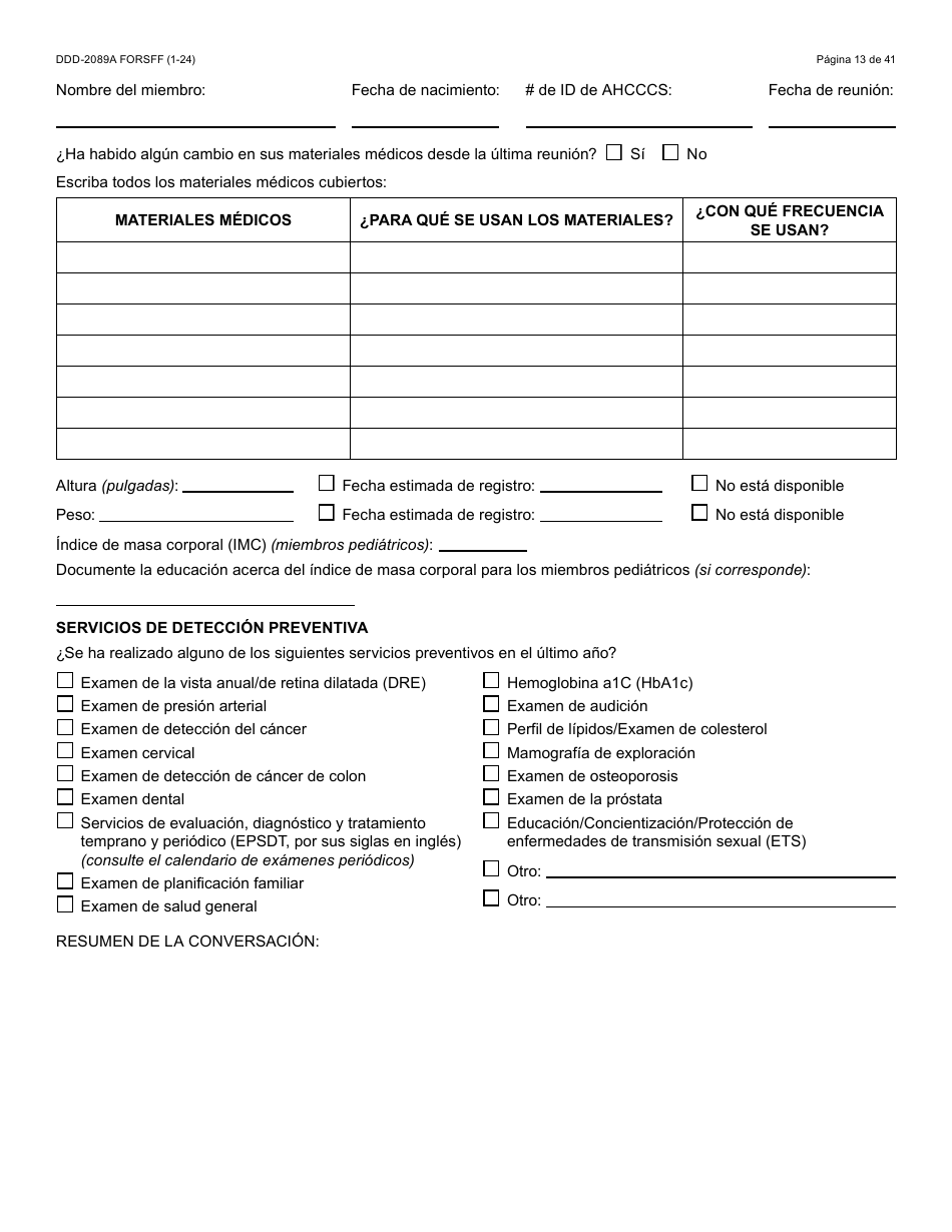 Formulario DDD-2089A-S Plan De Servicios Centrado En La Persona De La Ddd - Arizona (Spanish), Page 13