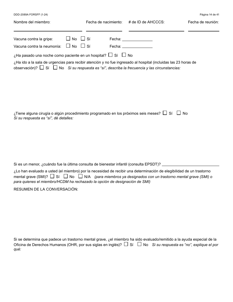 Formulario DDD-2089A-S Plan De Servicios Centrado En La Persona De La Ddd - Arizona (Spanish), Page 14