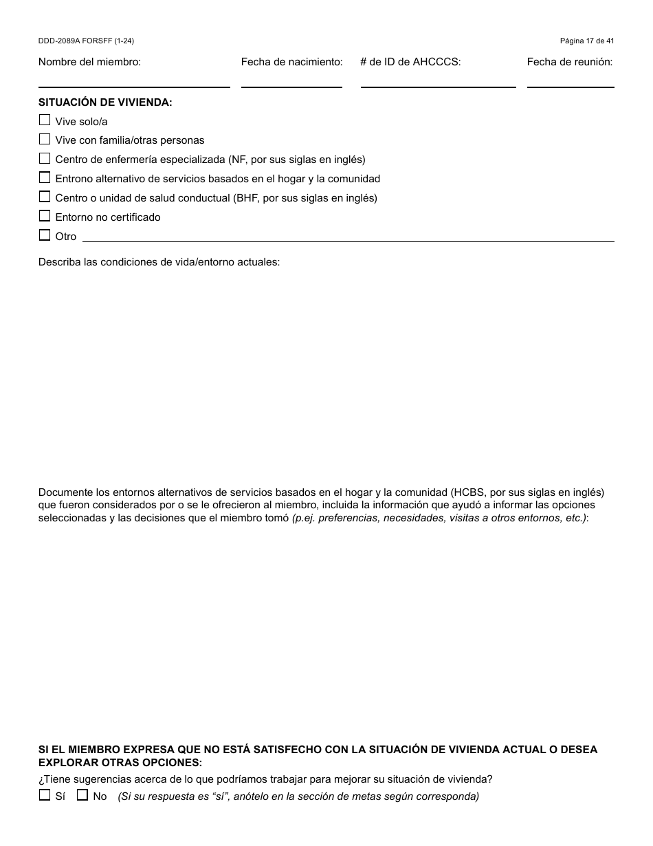 Formulario DDD-2089A-S Plan De Servicios Centrado En La Persona De La Ddd - Arizona (Spanish), Page 17