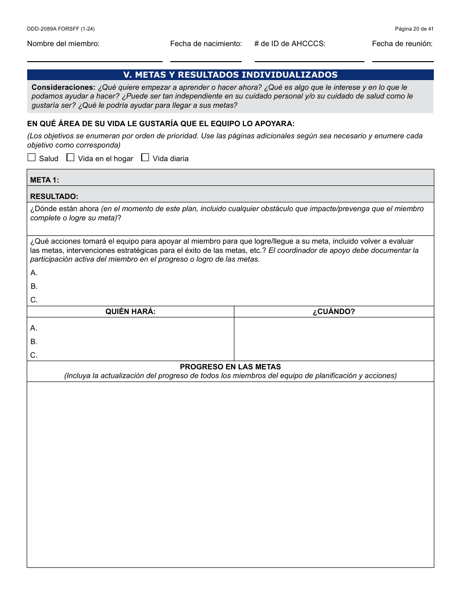 Formulario DDD-2089A-S Plan De Servicios Centrado En La Persona De La Ddd - Arizona (Spanish), Page 20