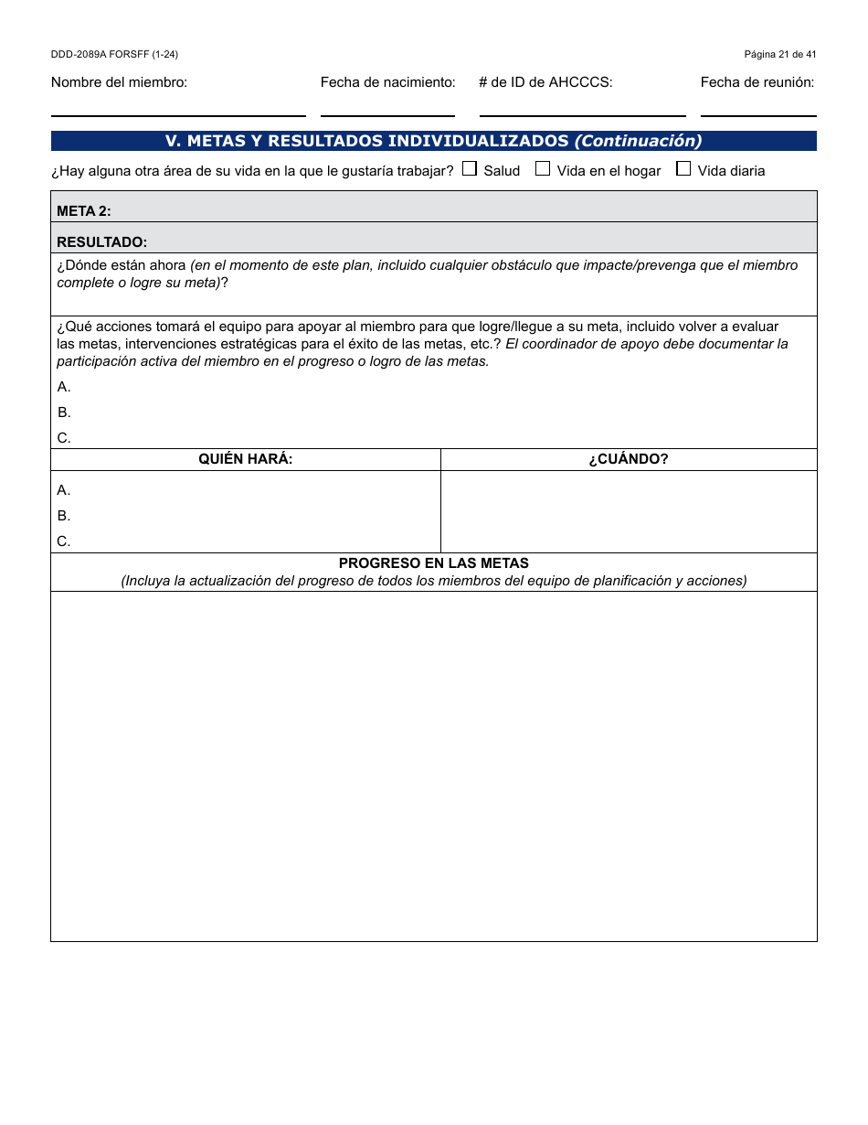 Formulario DDD-2089A-S Plan De Servicios Centrado En La Persona De La Ddd - Arizona (Spanish), Page 21