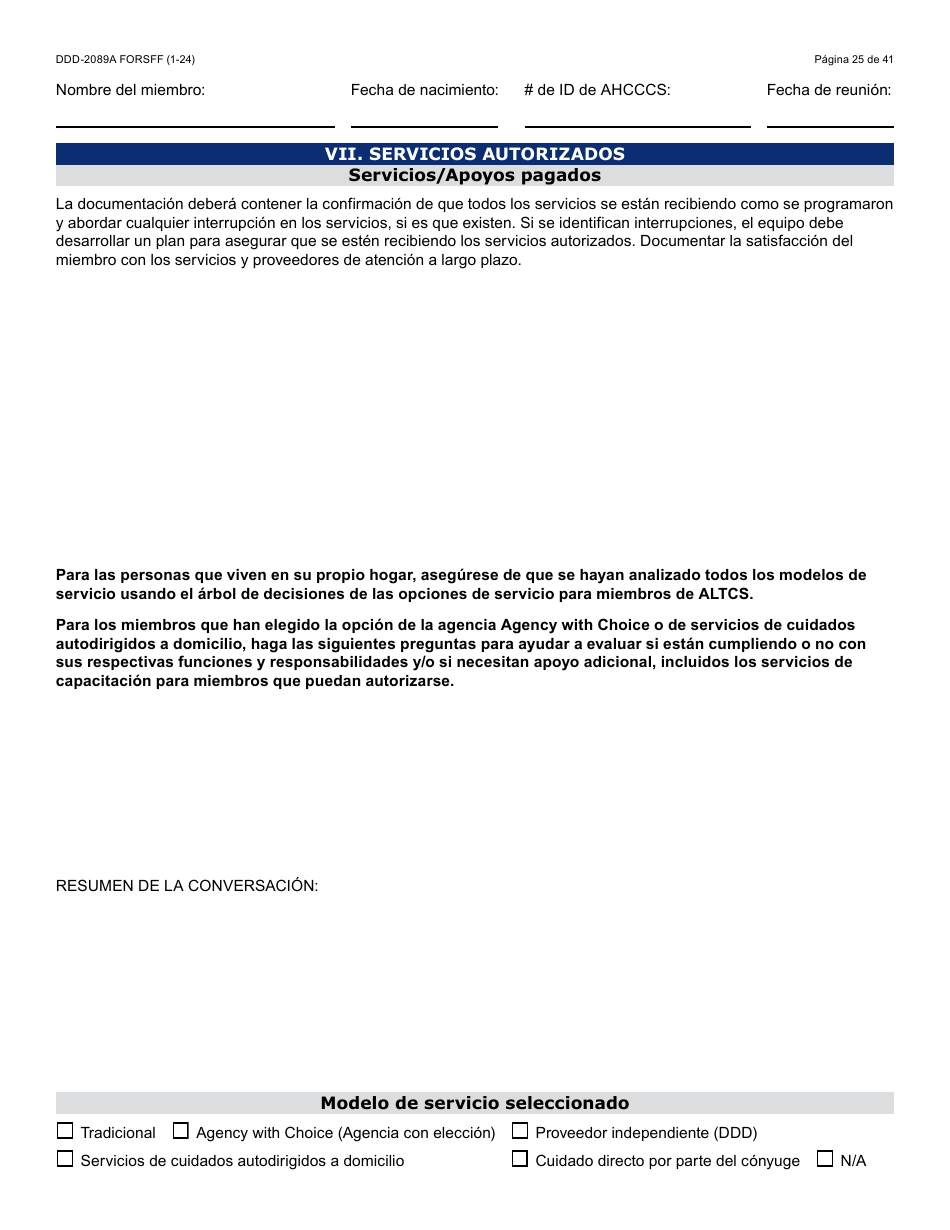 Formulario DDD-2089A-S Plan De Servicios Centrado En La Persona De La Ddd - Arizona (Spanish), Page 25