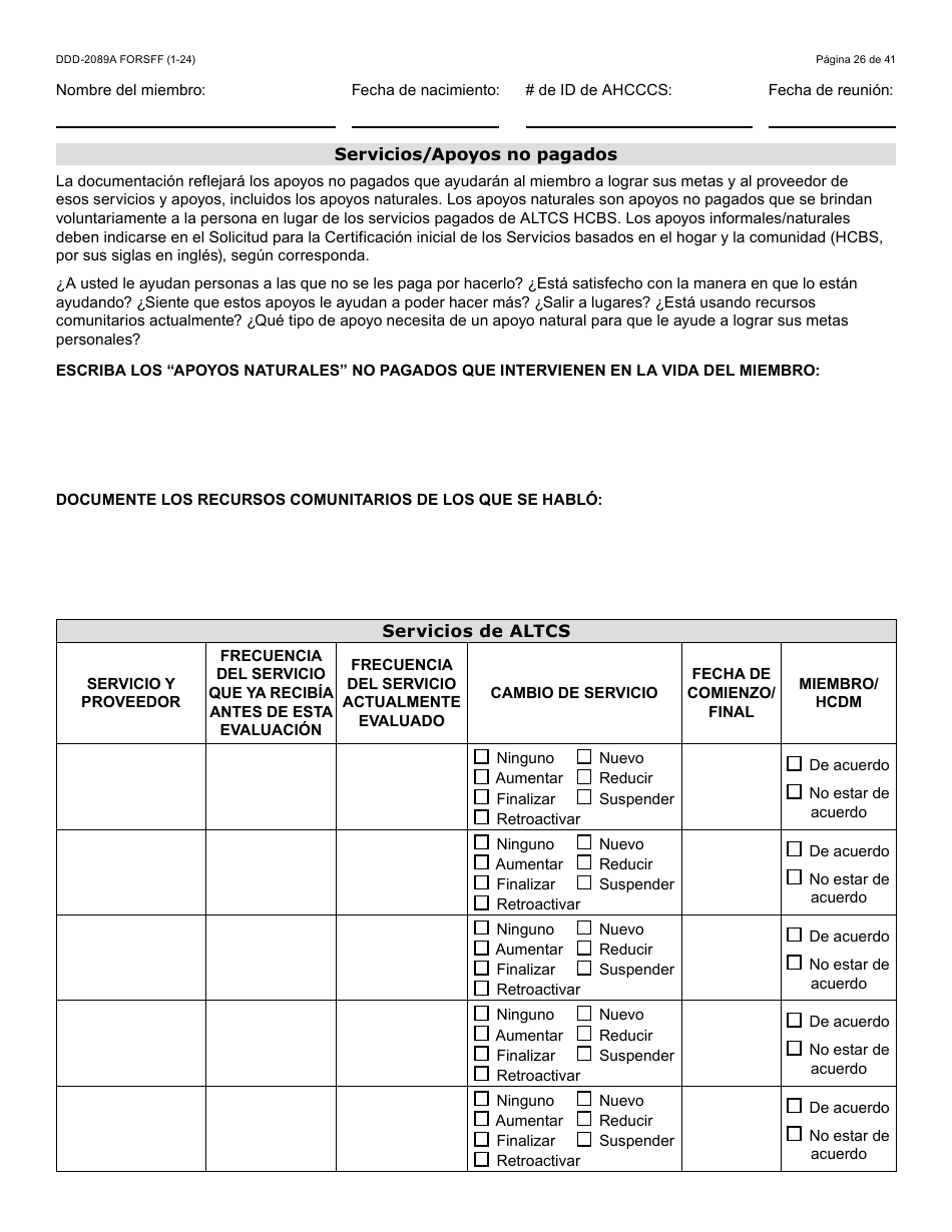 Formulario DDD-2089A-S Plan De Servicios Centrado En La Persona De La Ddd - Arizona (Spanish), Page 26