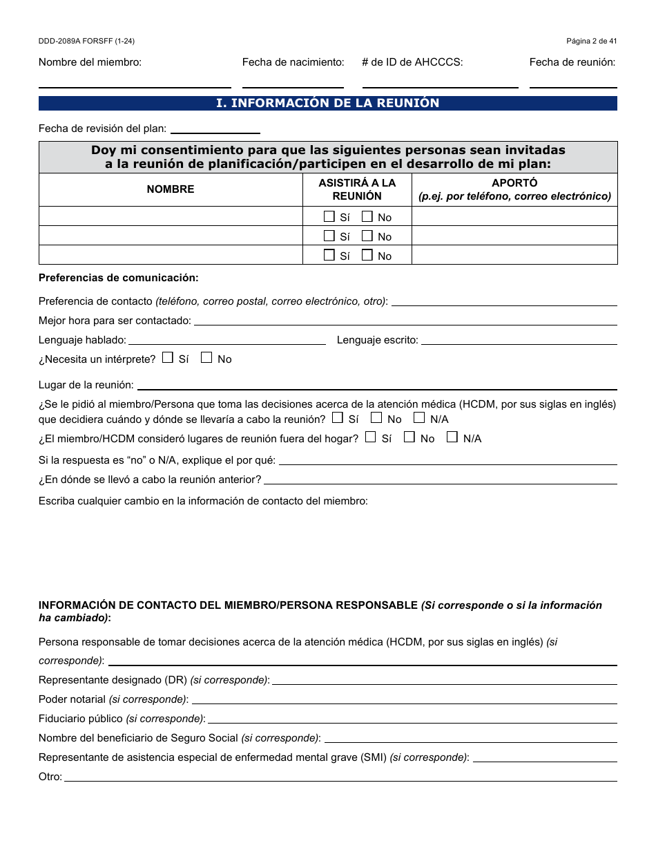Formulario DDD-2089A-S Plan De Servicios Centrado En La Persona De La Ddd - Arizona (Spanish), Page 2