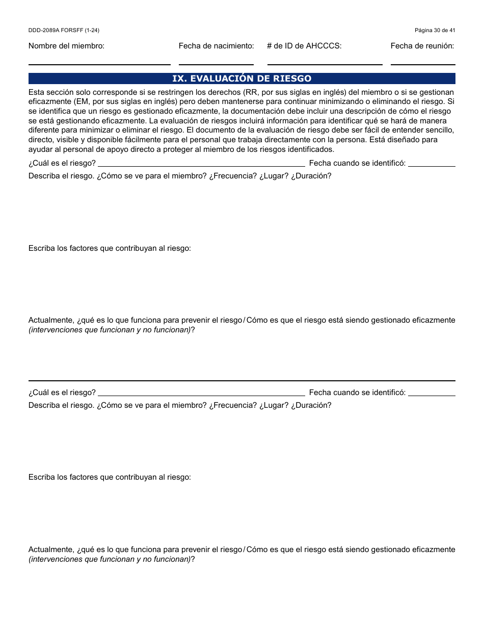 Formulario DDD-2089A-S Plan De Servicios Centrado En La Persona De La Ddd - Arizona (Spanish), Page 30