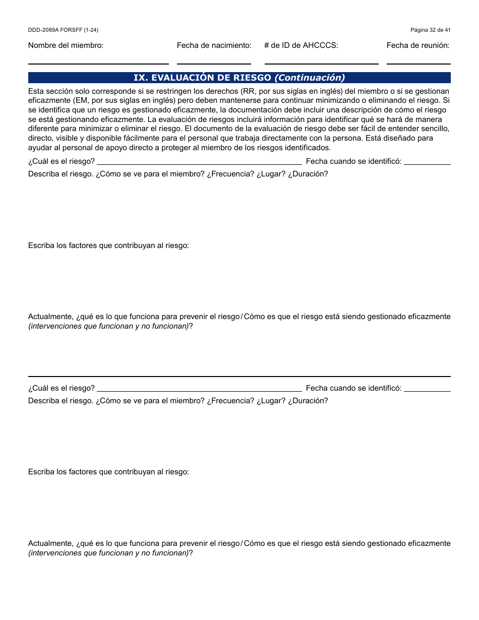 Formulario DDD-2089A-S Plan De Servicios Centrado En La Persona De La Ddd - Arizona (Spanish), Page 32