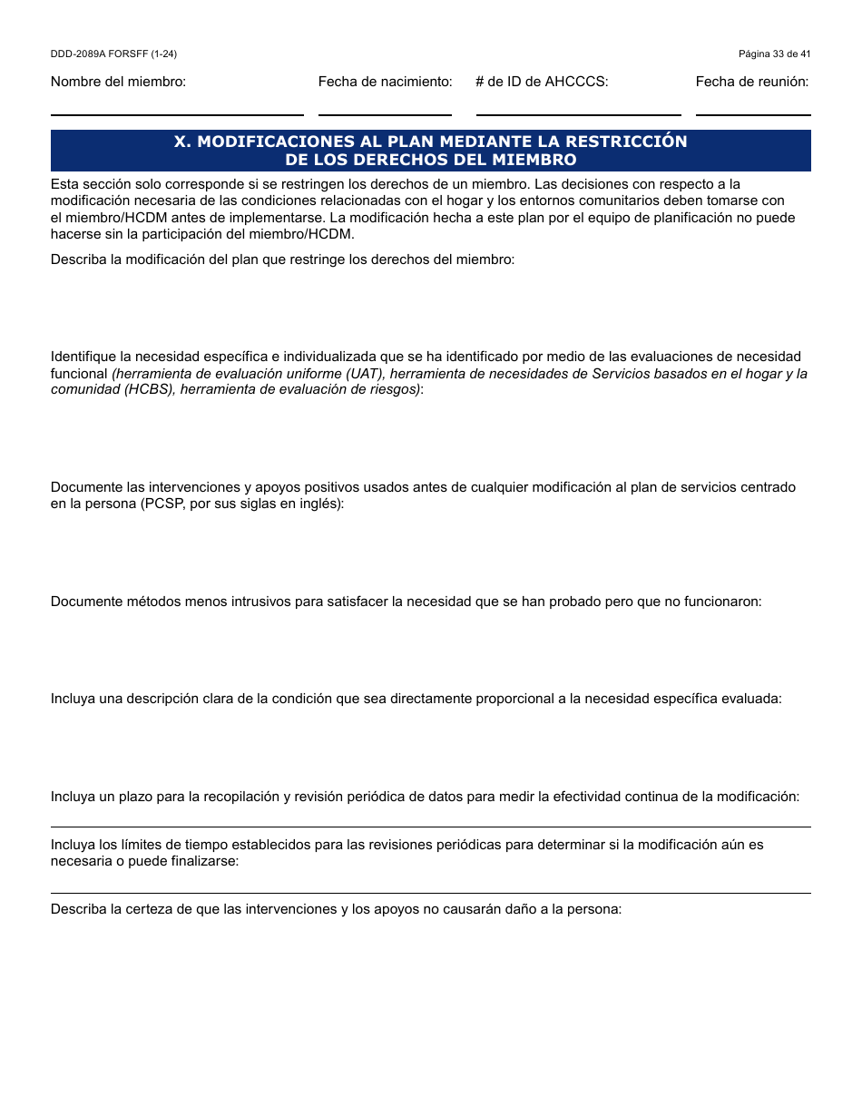 Formulario DDD-2089A-S Plan De Servicios Centrado En La Persona De La Ddd - Arizona (Spanish), Page 33