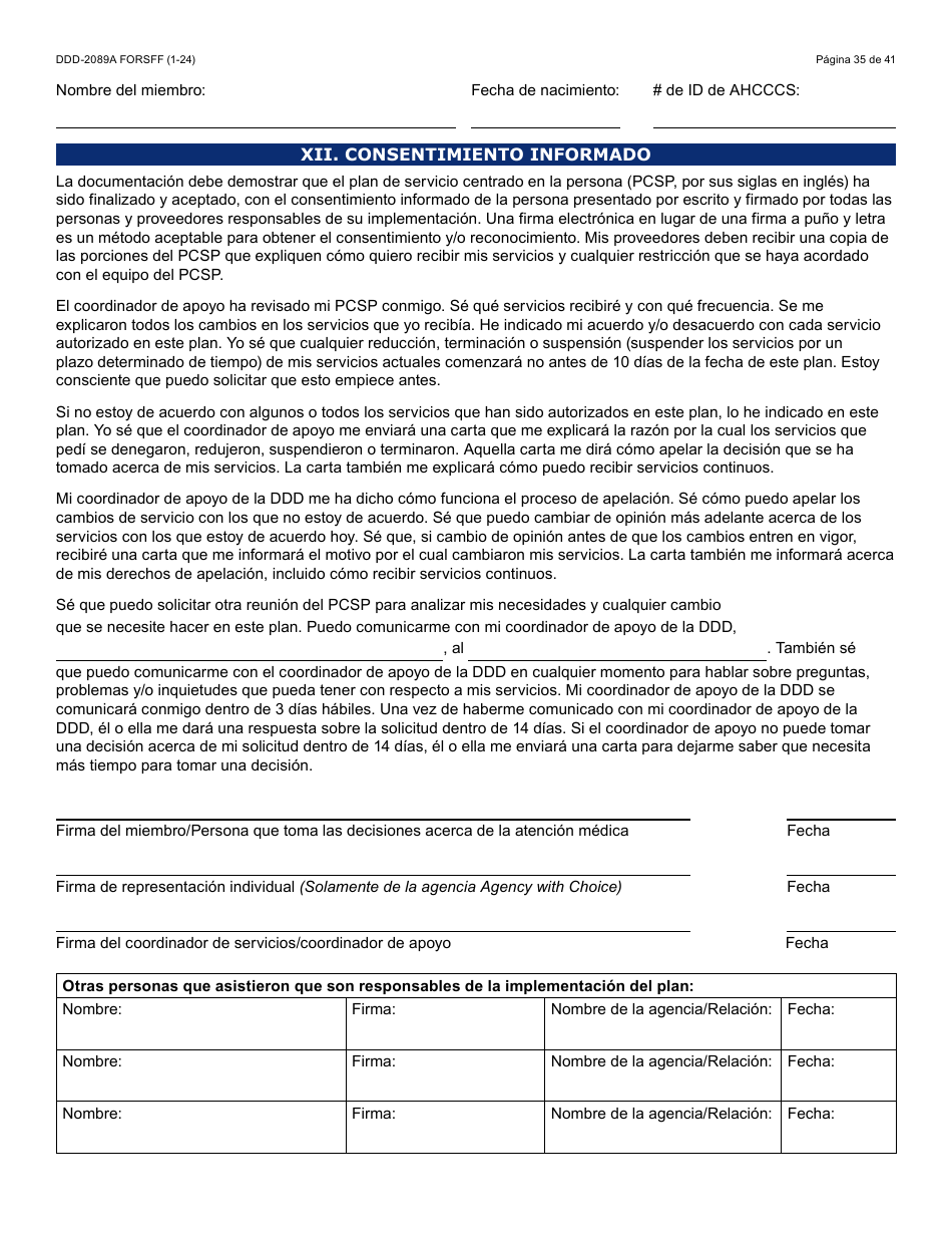 Formulario DDD-2089A-S Plan De Servicios Centrado En La Persona De La Ddd - Arizona (Spanish), Page 35