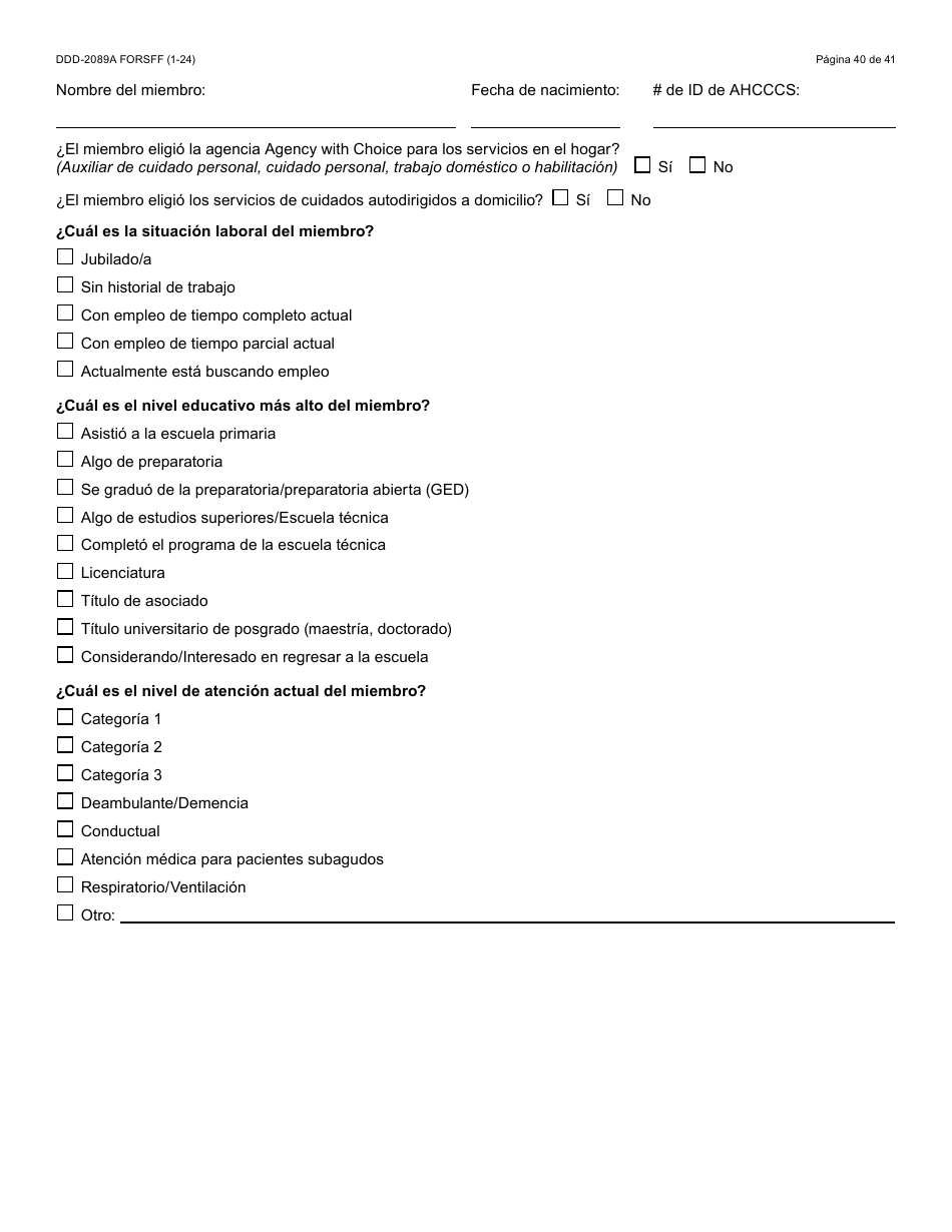 Formulario DDD-2089A-S Plan De Servicios Centrado En La Persona De La Ddd - Arizona (Spanish), Page 40
