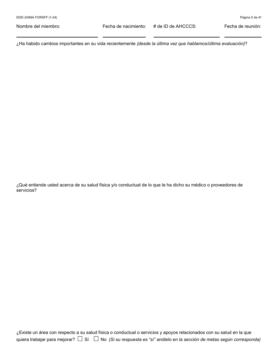 Formulario DDD-2089A-S Plan De Servicios Centrado En La Persona De La Ddd - Arizona (Spanish), Page 5
