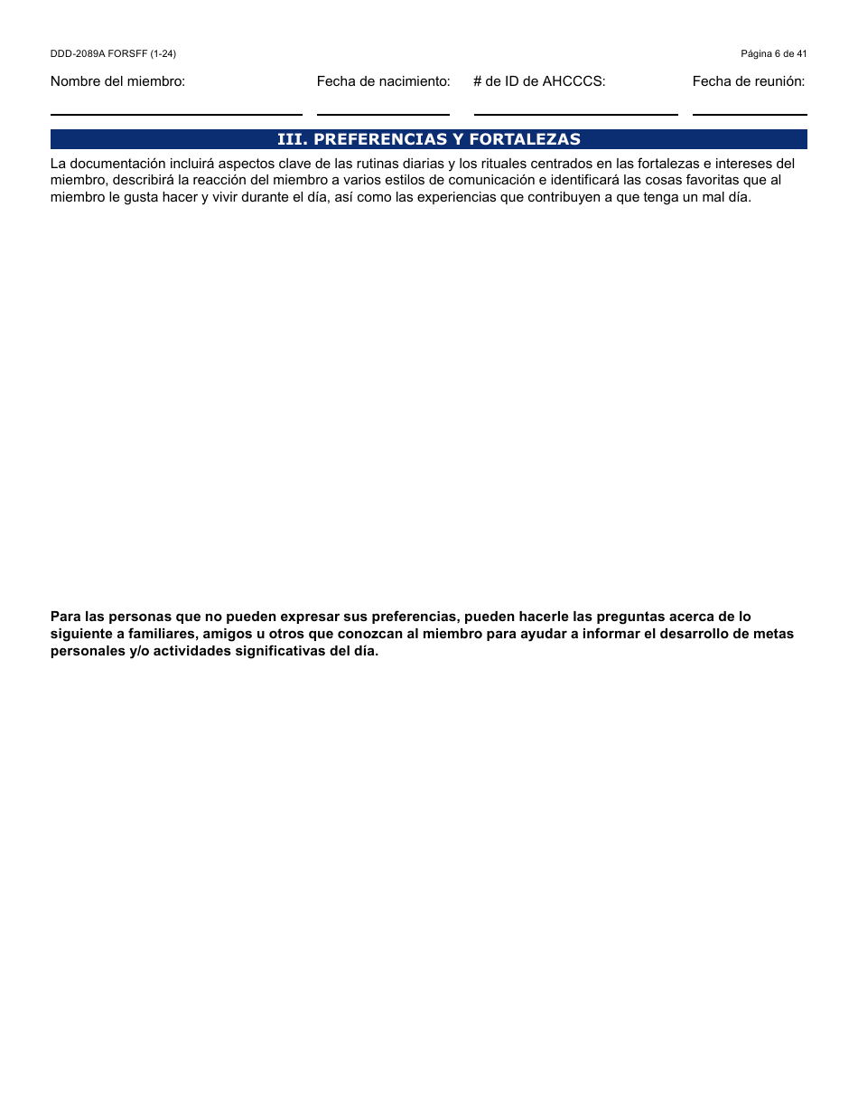 Formulario DDD-2089A-S Plan De Servicios Centrado En La Persona De La Ddd - Arizona (Spanish), Page 6