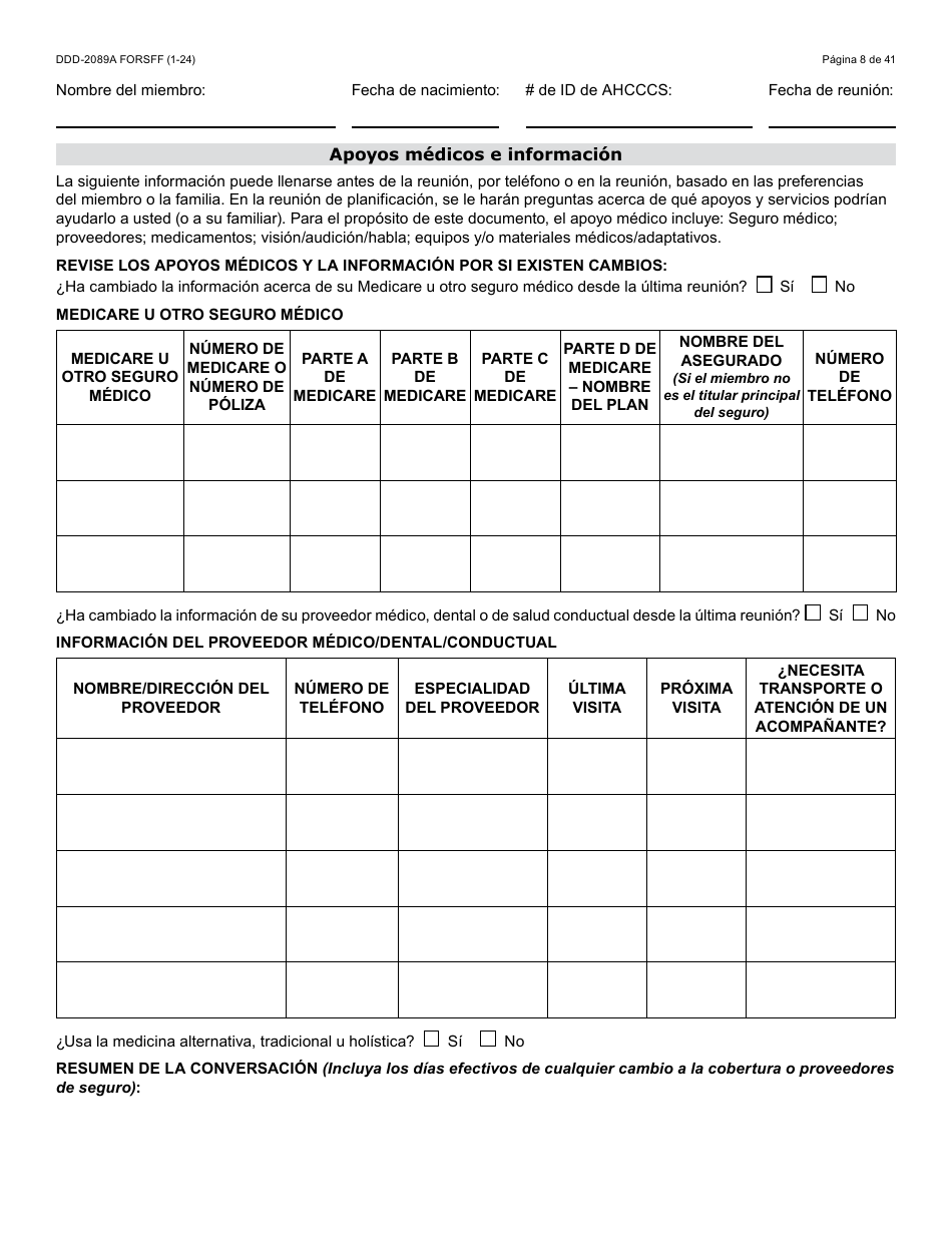 Formulario DDD-2089A-S Plan De Servicios Centrado En La Persona De La Ddd - Arizona (Spanish), Page 8