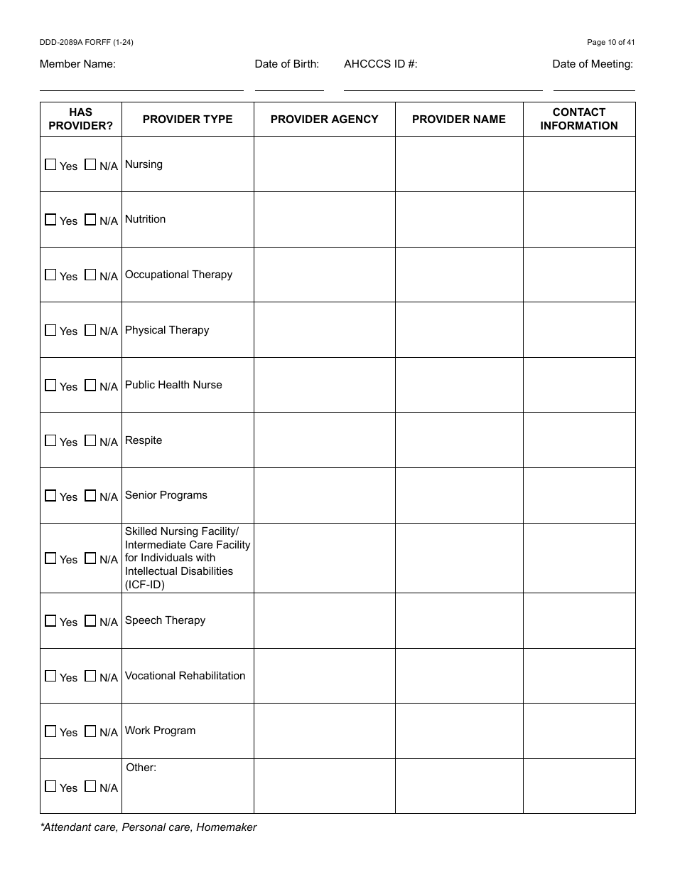 Form DDD-2089A Ddd Person Centered Service Plan - Arizona, Page 10