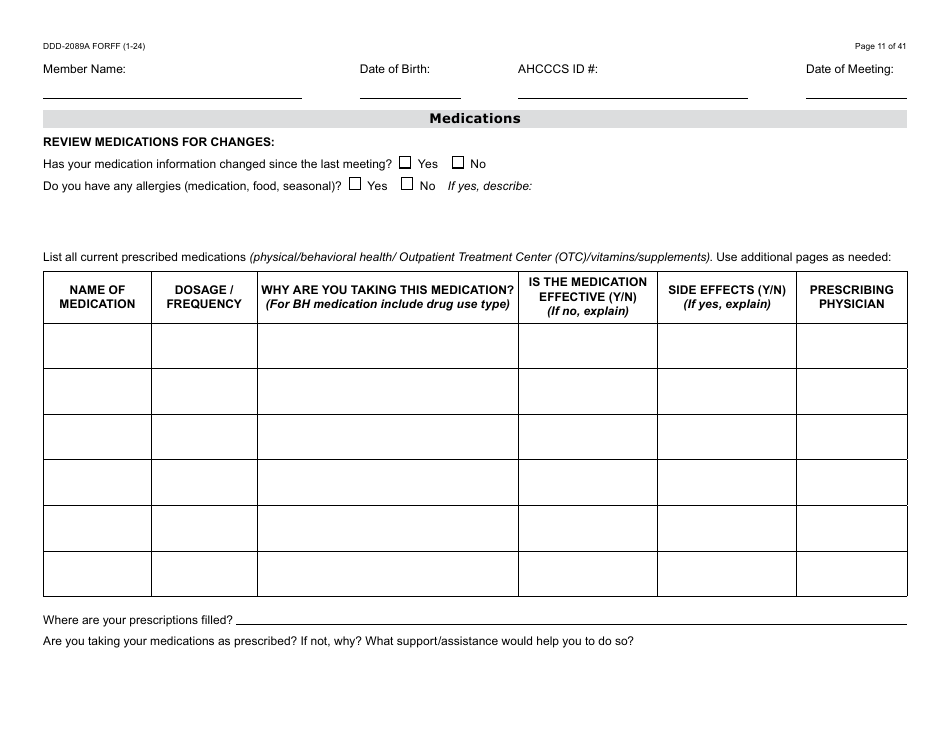 Form DDD-2089A Ddd Person Centered Service Plan - Arizona, Page 11