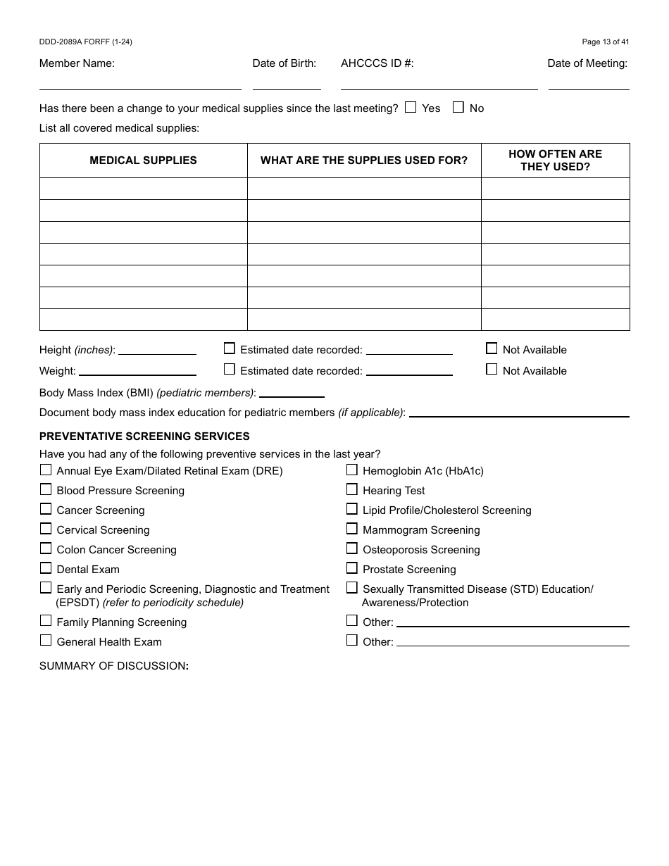 Form DDD-2089A Ddd Person Centered Service Plan - Arizona, Page 13