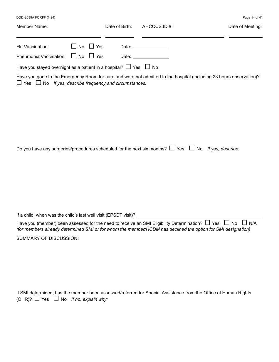 Form DDD-2089A Ddd Person Centered Service Plan - Arizona, Page 14