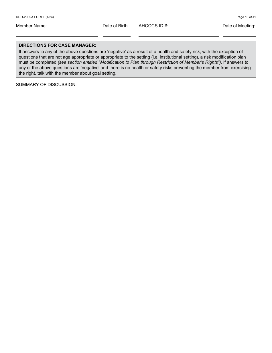 Form DDD-2089A Ddd Person Centered Service Plan - Arizona, Page 16