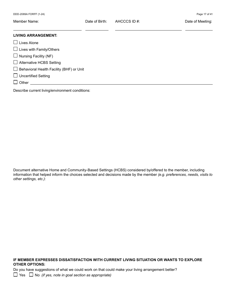 Form DDD-2089A Ddd Person Centered Service Plan - Arizona, Page 17