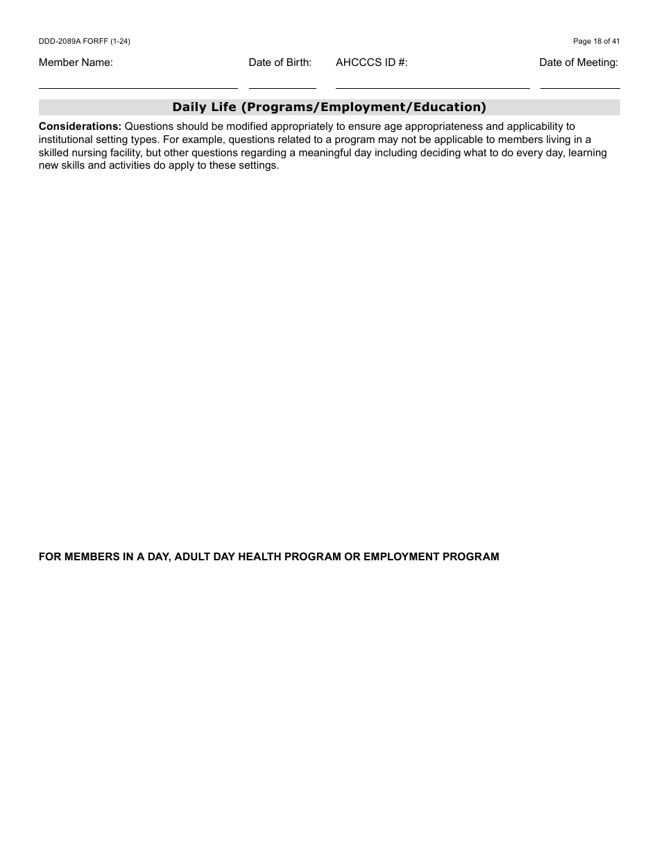 Form DDD-2089A Ddd Person Centered Service Plan - Arizona, Page 18