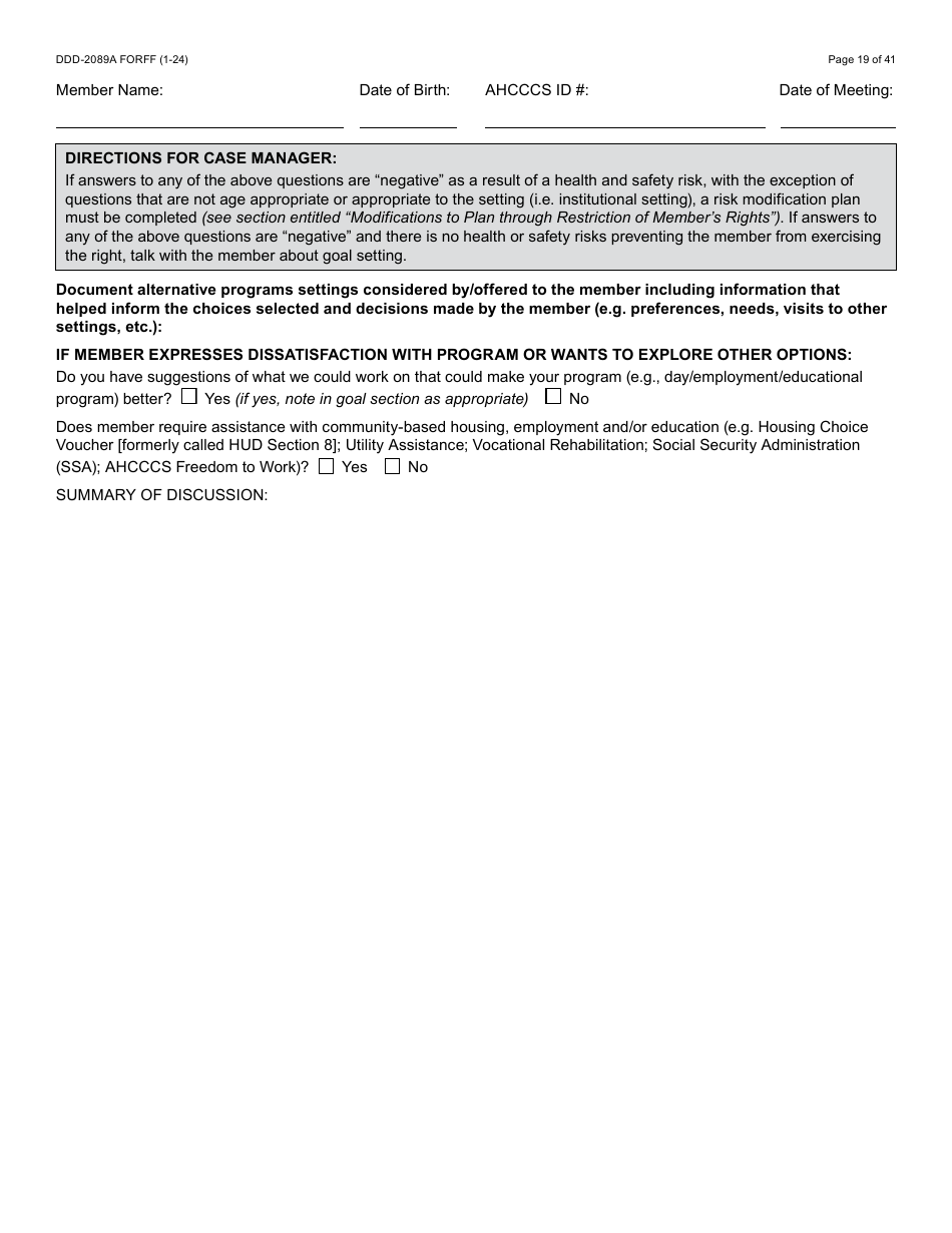 Form DDD-2089A Ddd Person Centered Service Plan - Arizona, Page 19