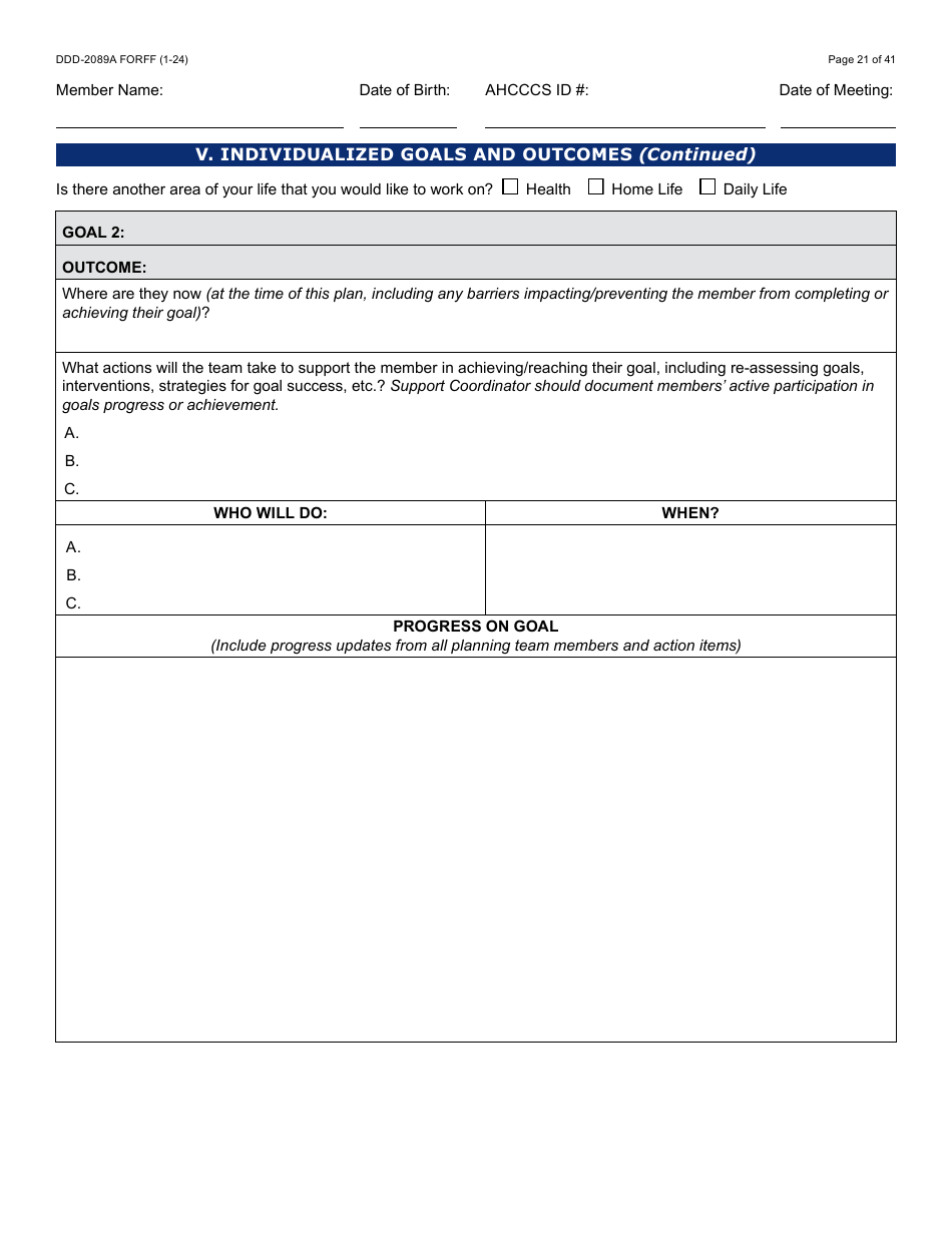 Form DDD-2089A Ddd Person Centered Service Plan - Arizona, Page 21