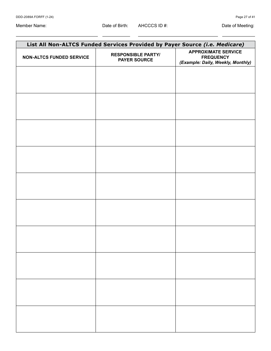 Form DDD-2089A Ddd Person Centered Service Plan - Arizona, Page 27