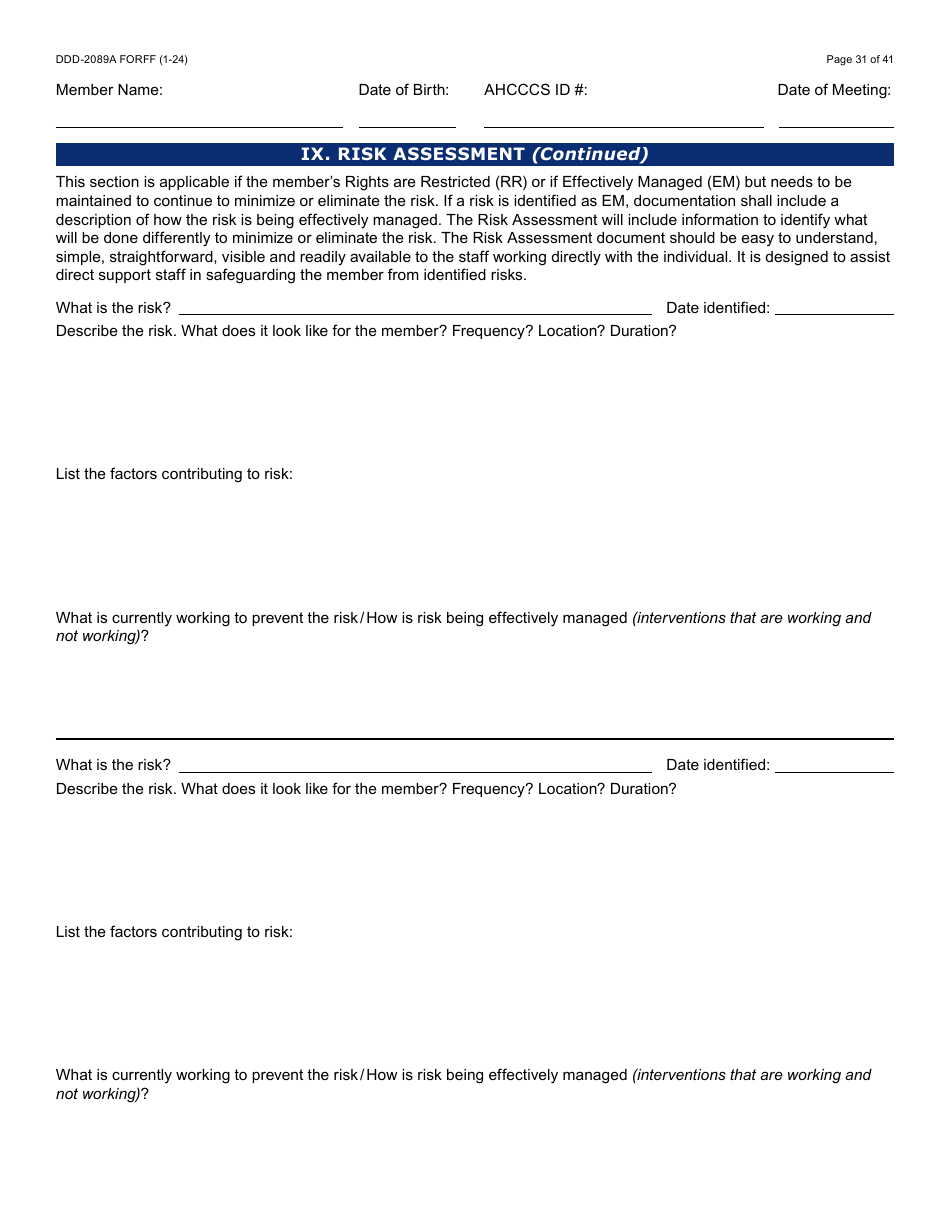 Form DDD-2089A Ddd Person Centered Service Plan - Arizona, Page 31