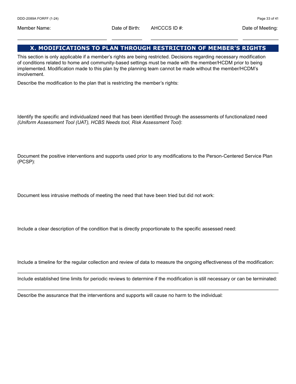 Form DDD-2089A Ddd Person Centered Service Plan - Arizona, Page 33