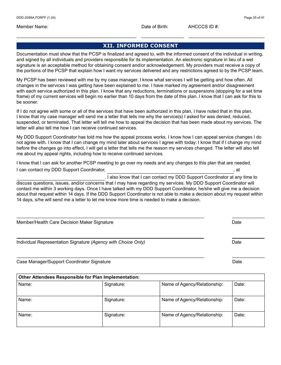 Form DDD-2089A Ddd Person Centered Service Plan - Arizona, Page 35