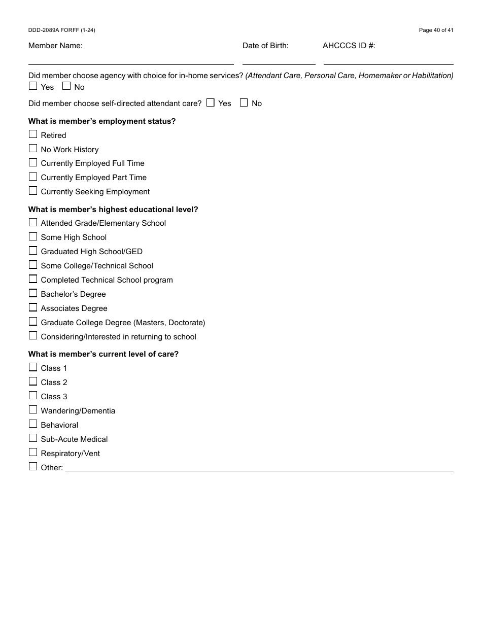 Form DDD-2089A Ddd Person Centered Service Plan - Arizona, Page 40