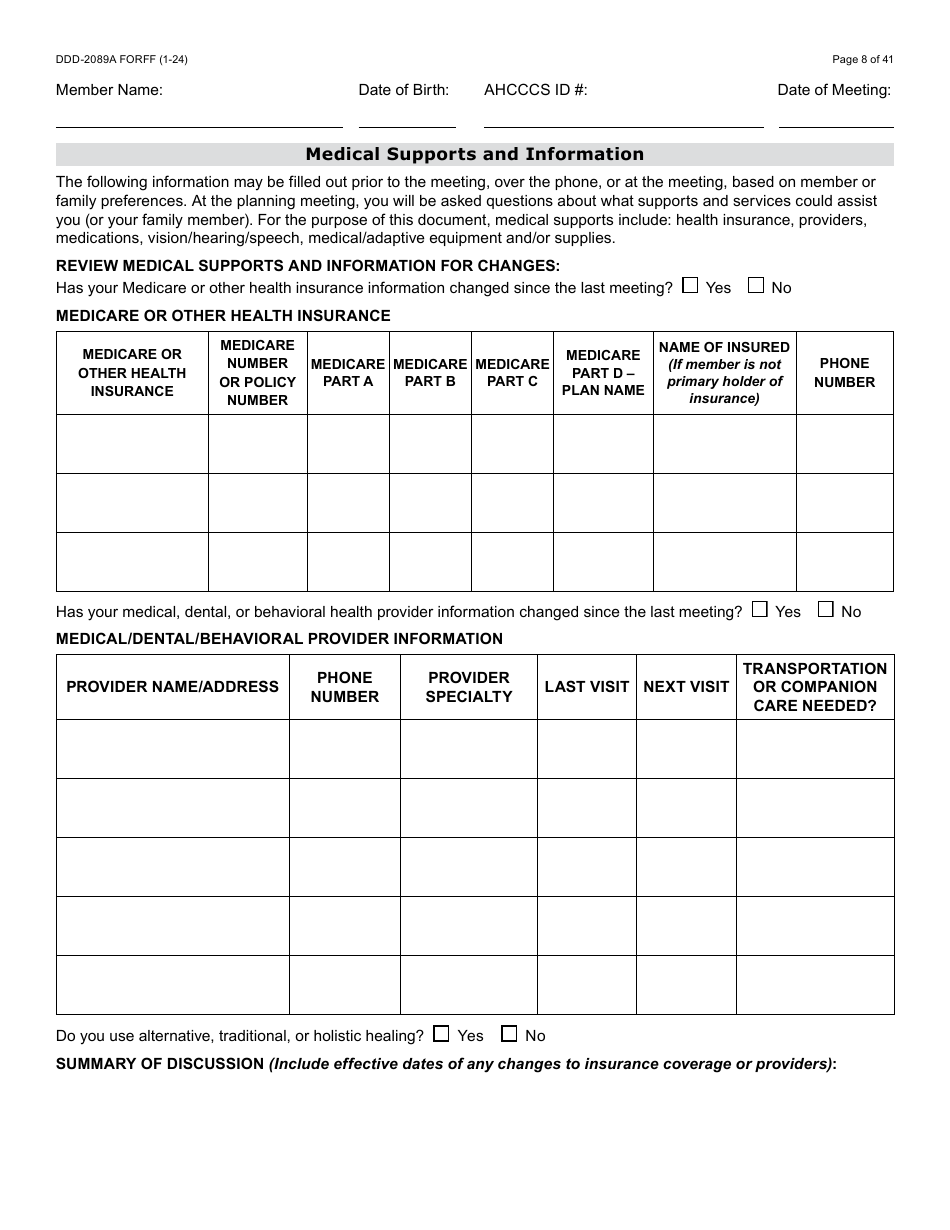 Form DDD-2089A Ddd Person Centered Service Plan - Arizona, Page 8