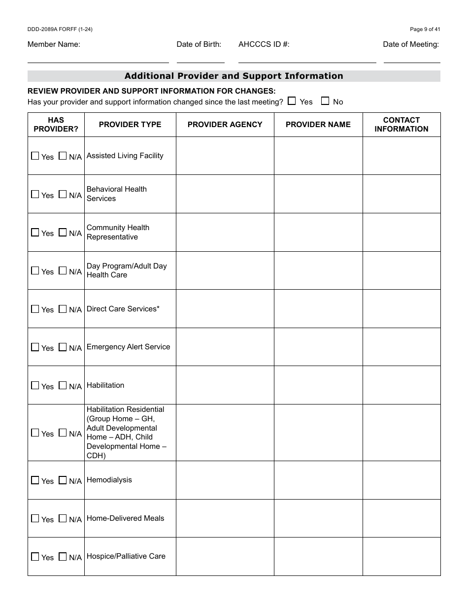 Form DDD-2089A Ddd Person Centered Service Plan - Arizona, Page 9