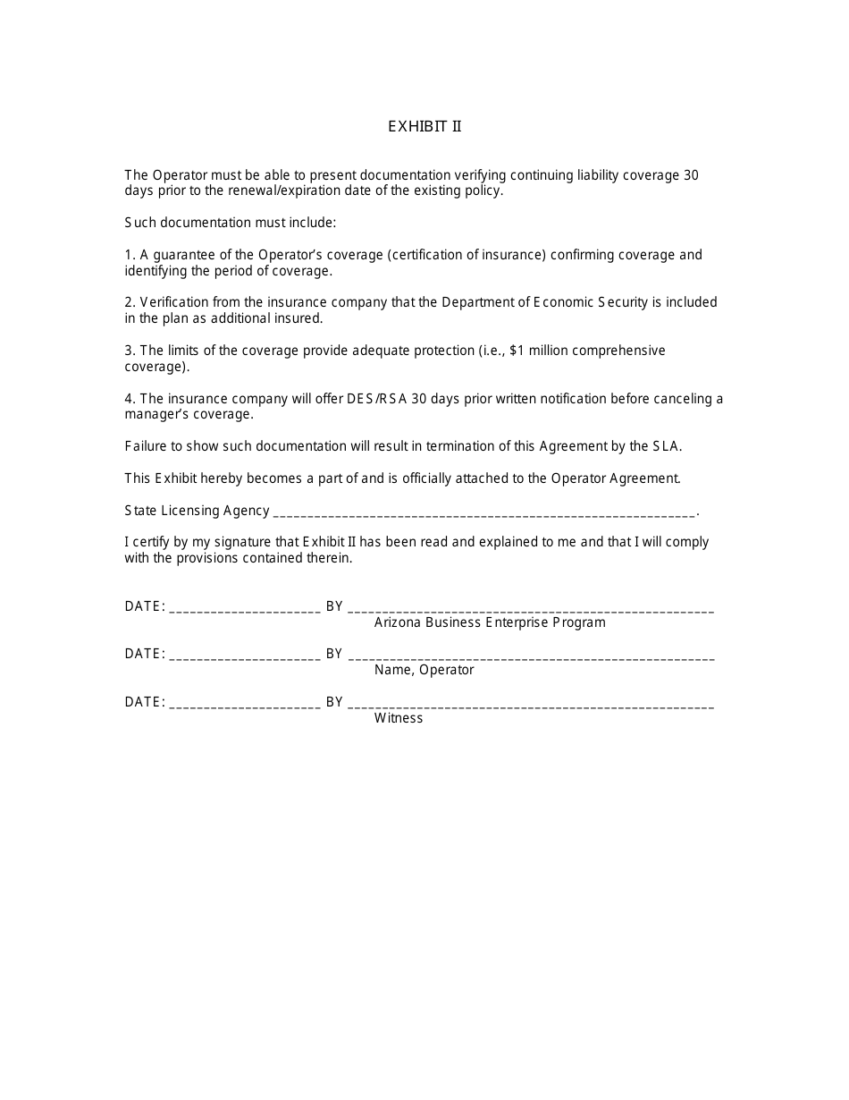 Sample Operators Agreement - Business Enterprise Program (Bep) - Arizona, Page 4