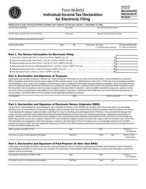 Form M-8453 Individual Income Tax Declaration for Electronic Filing - Massachusetts, 2023