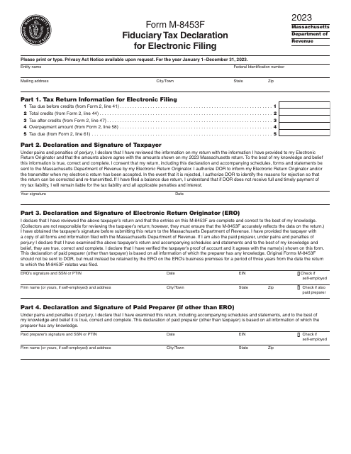 Form M-8453F Fiduciary Tax Declaration for Electronic Filing - Massachusetts, 2023